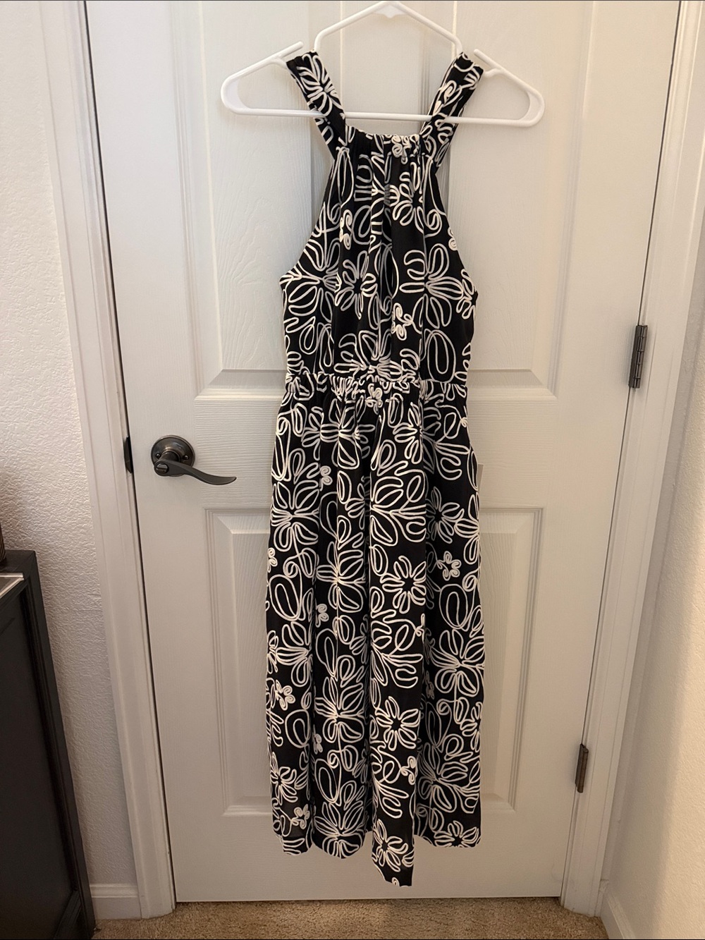 bohme Black and White Floral Midi Dress
